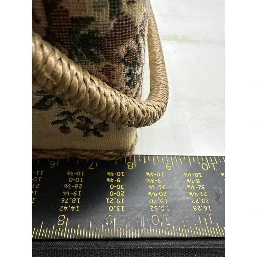 Tapestry Floral Woven  Sewing Basket Box Azar Made In Taiwan  Vintage